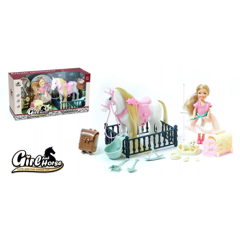 Alltoys Hrací set koník s panenkou a pejskem