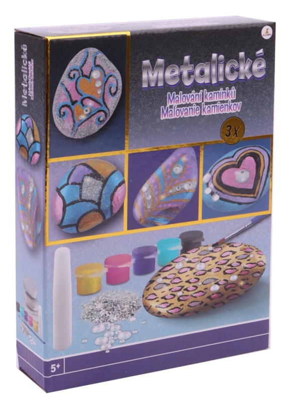 Malování na kamínky sada 3 kamenů metalické barvy