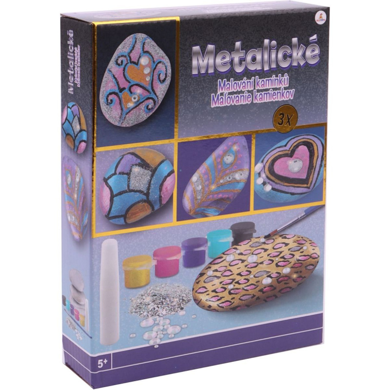 Malování na kamínky sada 3 kamenů metalické barvy