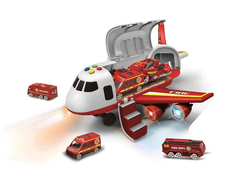 Hasičské letadlo s nákladním prostorem + 3 autíčka 1:64