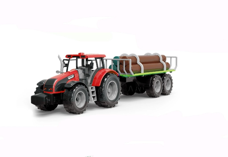 Alltoys Traktor na setrvačník s valníkem a se dřevem modrý