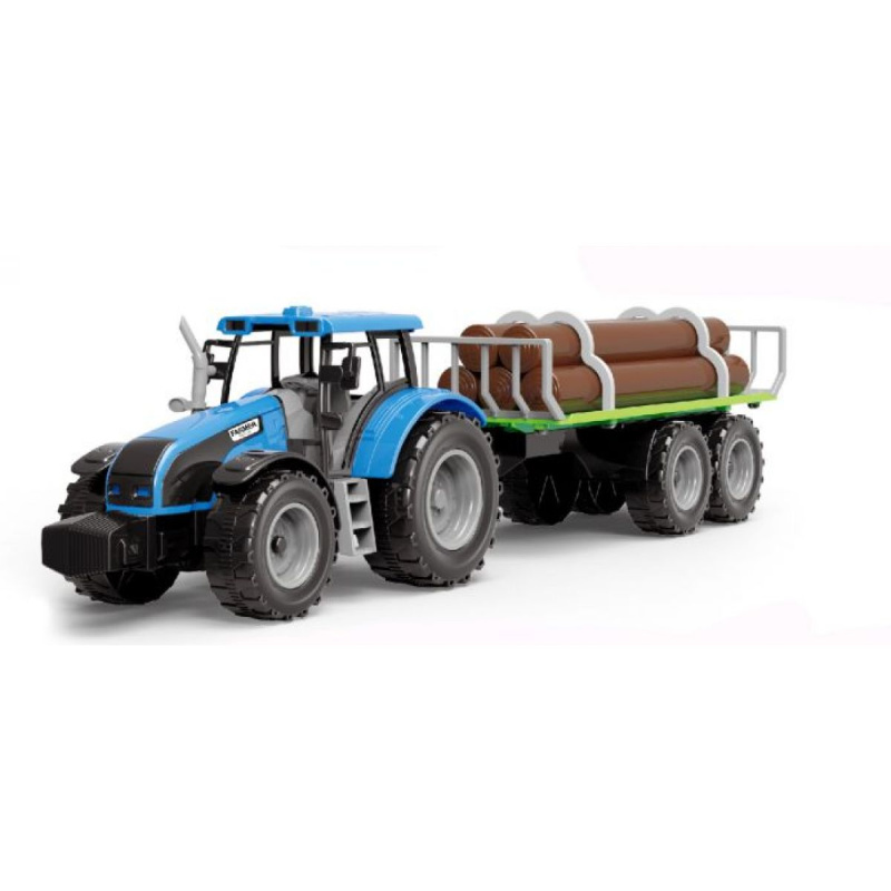 Alltoys Traktor na setrvačník s valníkem a se dřevem modrý