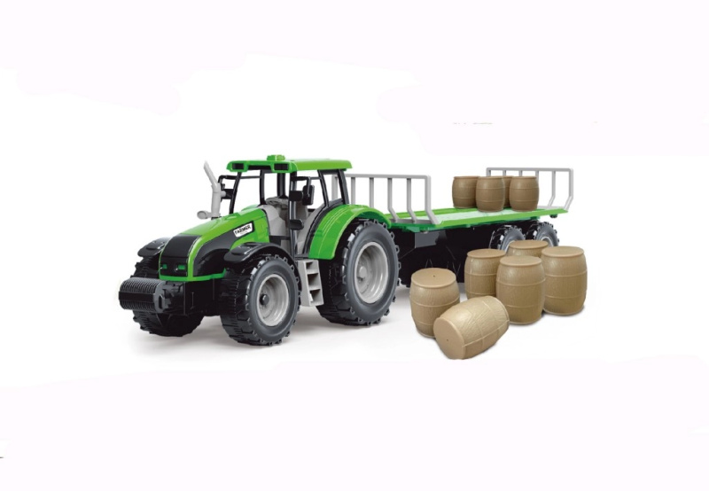 Alltoys Traktor na setrvačník s valníkem a s sudy červený
