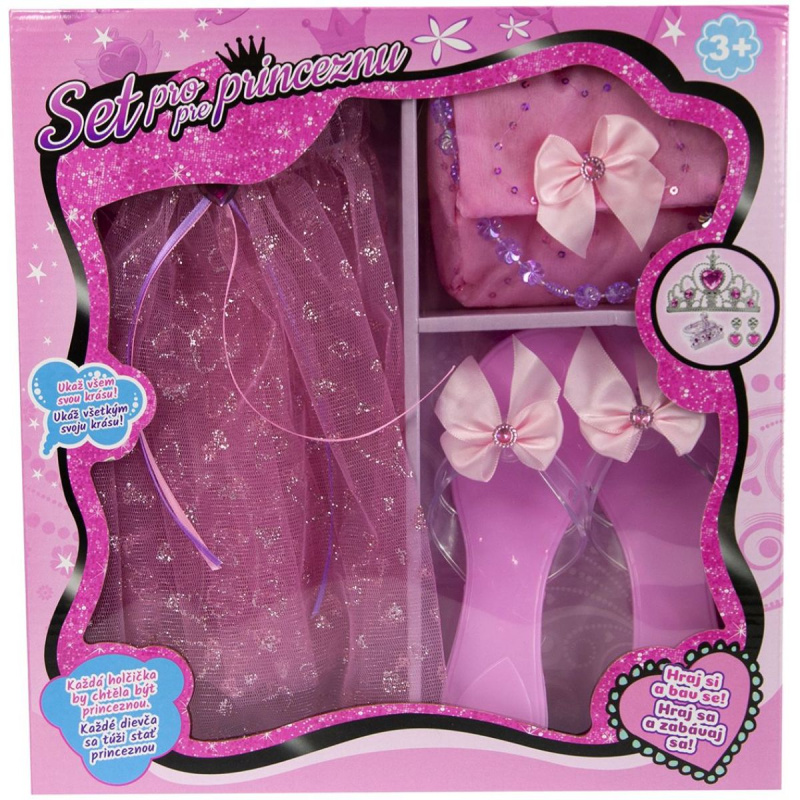 Alltoys Set pro princeznu růžový sukýnka pantoflíčky kabelka