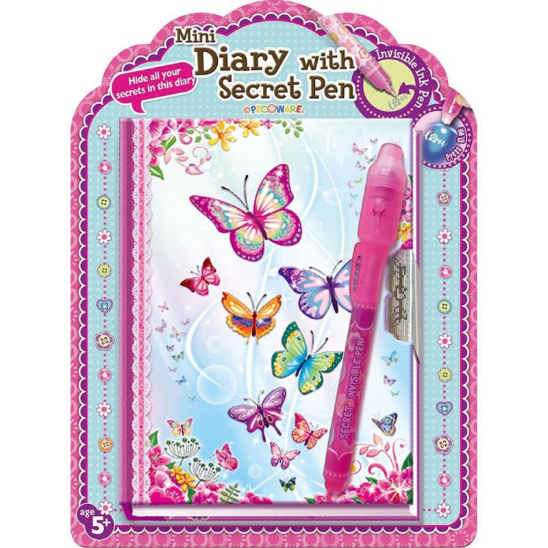 Alltoys Mini deník s tajným perem motýlci