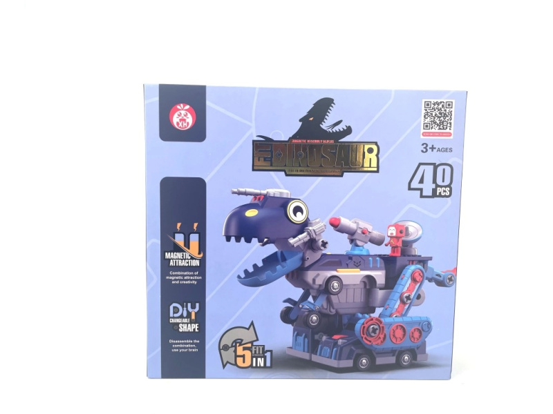 Magnetická stavebnice dinosaurus 5v1 – přestavitelný robot a vozidlo