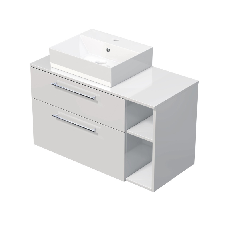 INTEDOOR Koupel.skříň+umyvadlo BEE, úchyt chrom, 100cm, regál vpravo, bílá lesk