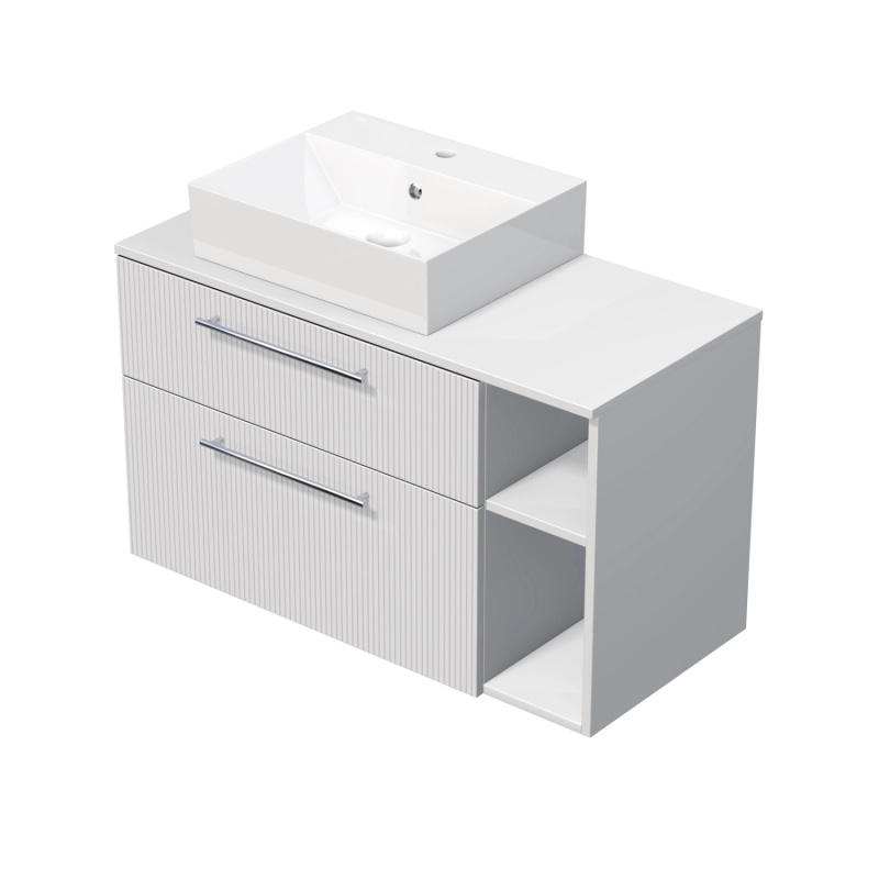 INTEDOOR Skříň+umyvadlo BEE, úchyt chrom, š.100cm, regál vpravo, bílá 3D pruhy