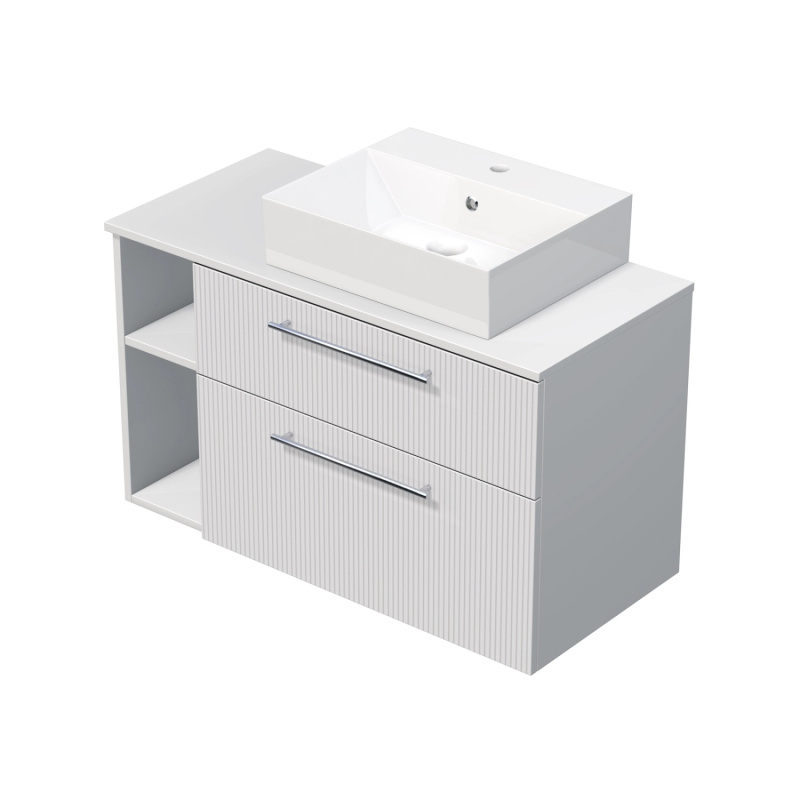 INTEDOOR Skříň+umyvadlo BEE, úchyt chrom, š.100 cm, regál vlevo, bílá 3D pruhy