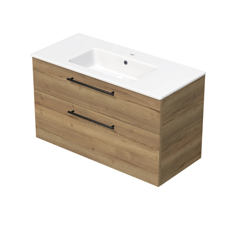 INTEDOOR Koupel.skříň+umyvadlo BEE, úchyt černý, 2 zás., š. 101 cm, dub Halifax