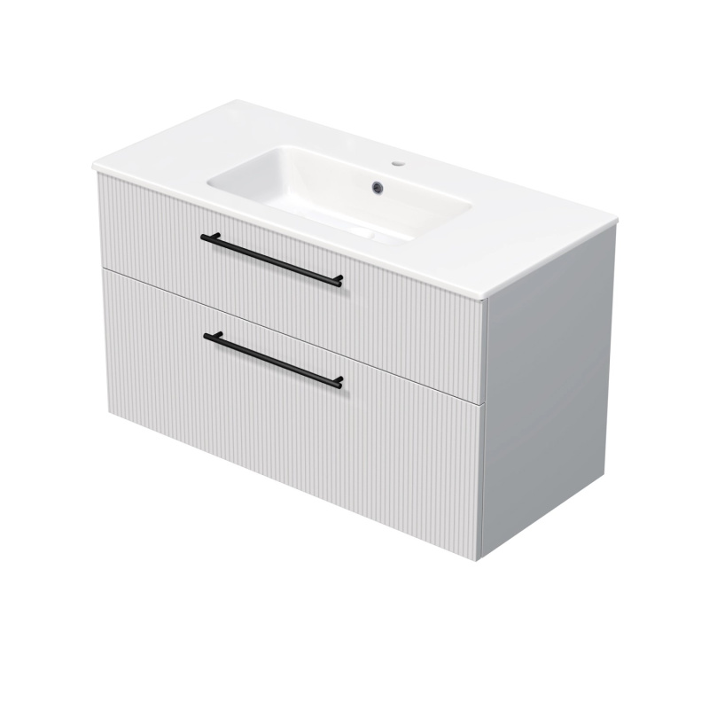 INTEDOOR Koupel.skříň+umyvadlo BEE, úchyt černý, 2 zás., š. 101cm, bílá 3D pruhy