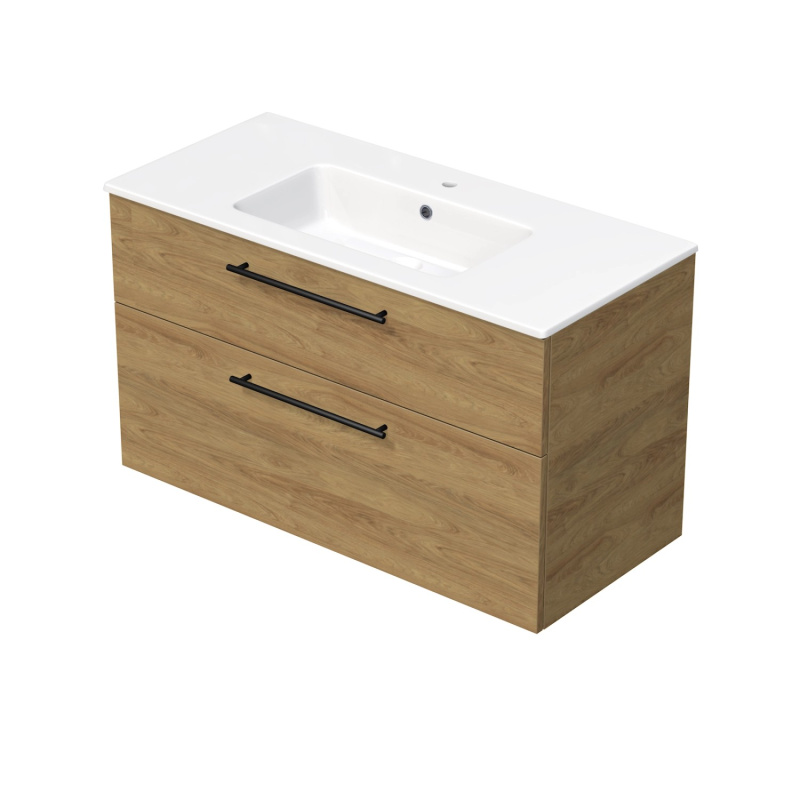 INTEDOOR Koupel.skříň+umyvadlo BEE, úchyt černý, 2 zás., š. 101 cm, dub Hickory