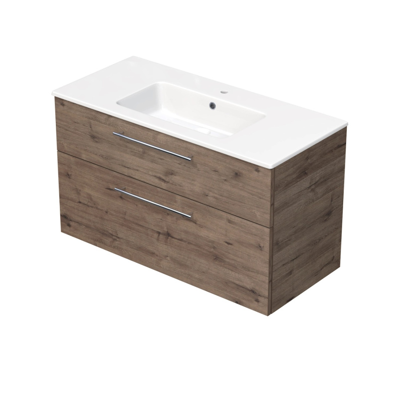 INTEDOOR Koupel.skříň+umyvadlo BEE, úchyt chrom, 2 zás., š.101cm, dub Wellington