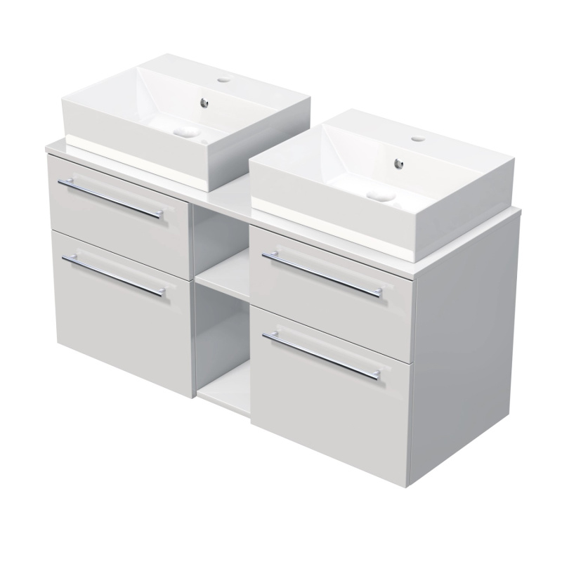 INTEDOOR Koupel.skříň+2umyvadl BEE, úchyt chrom, 120cm, regál střed, bílá leská