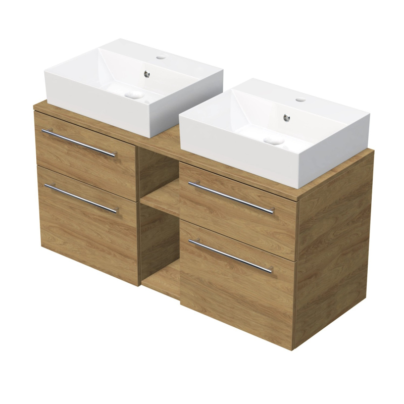 INTEDOOR Koupel.skříň+2umyvadl BEE, úchyt chrom, 120cm, regál střed, dub Hickory