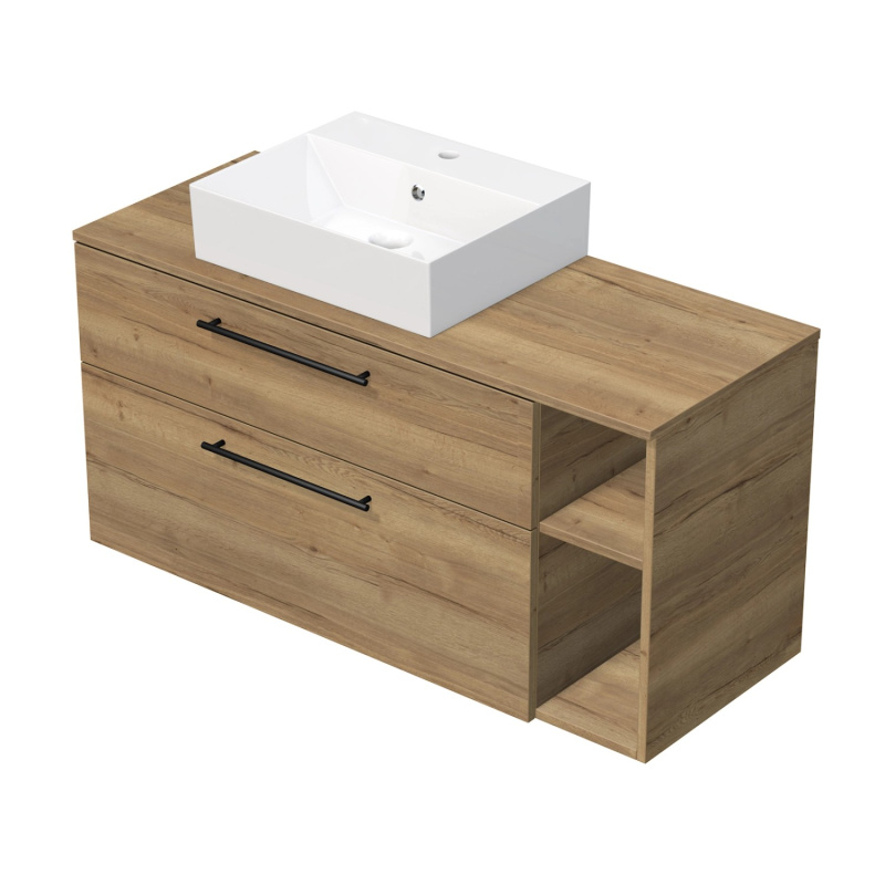 INTEDOOR Koupel.skříň+umyvadl BEE, úchyt černý, 120cm, regál vpravo, dub Halifax