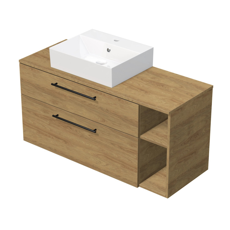 INTEDOOR Koupel.skříň+umyvadl BEE, úchyt černý, 120cm, regál vpravo, dub Hickory