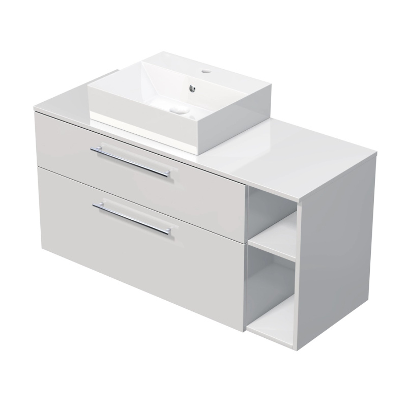 INTEDOOR Koupel.skříň+umyvadlo BEE, úchyt chrom, 120cm, regál vpravo, bílá lesk