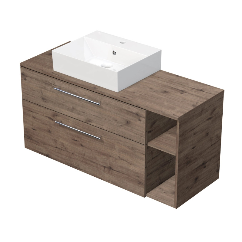 INTEDOOR Skříň+umyvadlo BEE, úchyt chrom, š.120 cm, regál vpravo, dub Wellington