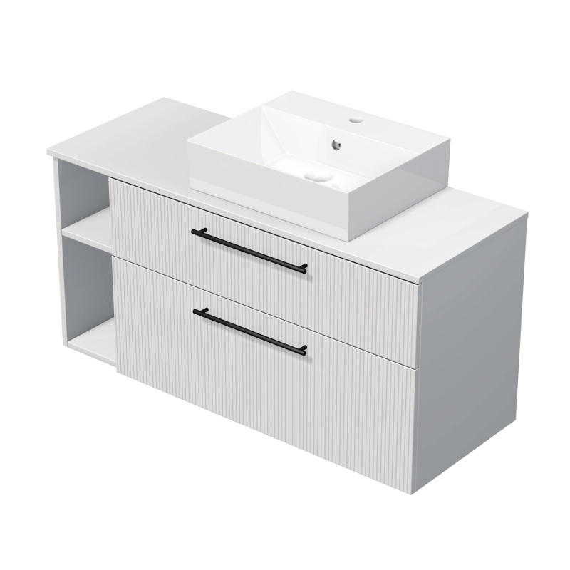 INTEDOOR Skříň+umyvadlo BEE, úchyt černý, š.120 cm, regál vlevo, bílá 3D pruhy