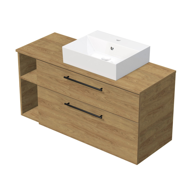 INTEDOOR Koupel.skříň+umyvadlo BEE, úchyt černý, 120cm, regál vlevo, dub Hickory