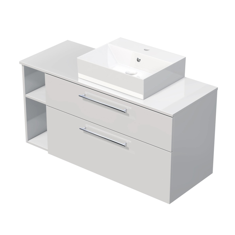 INTEDOOR Koupel.skříň+umyvadlo BEE, úchyt chrom, 120cm, regál vlevo, bílá lesk