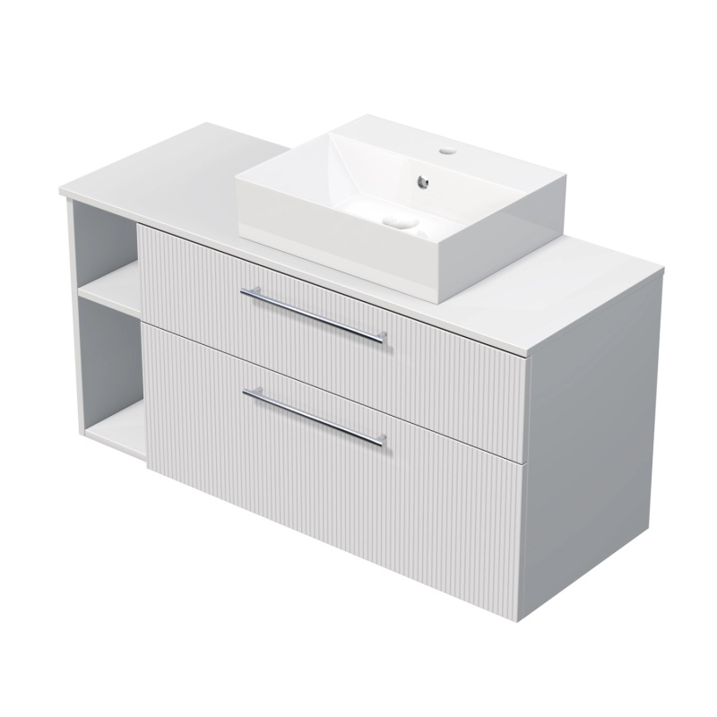 INTEDOOR Skříň+umyvadlo BEE, úchyt chrom, š.120 cm, regál vlevo, bílá 3D pruhy