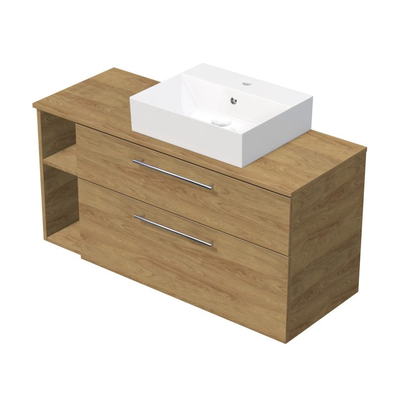 INTEDOOR Koupel.skříň+umyvadlo BEE, úchyt chrom, 120cm, regál vlevo, dub Hickory