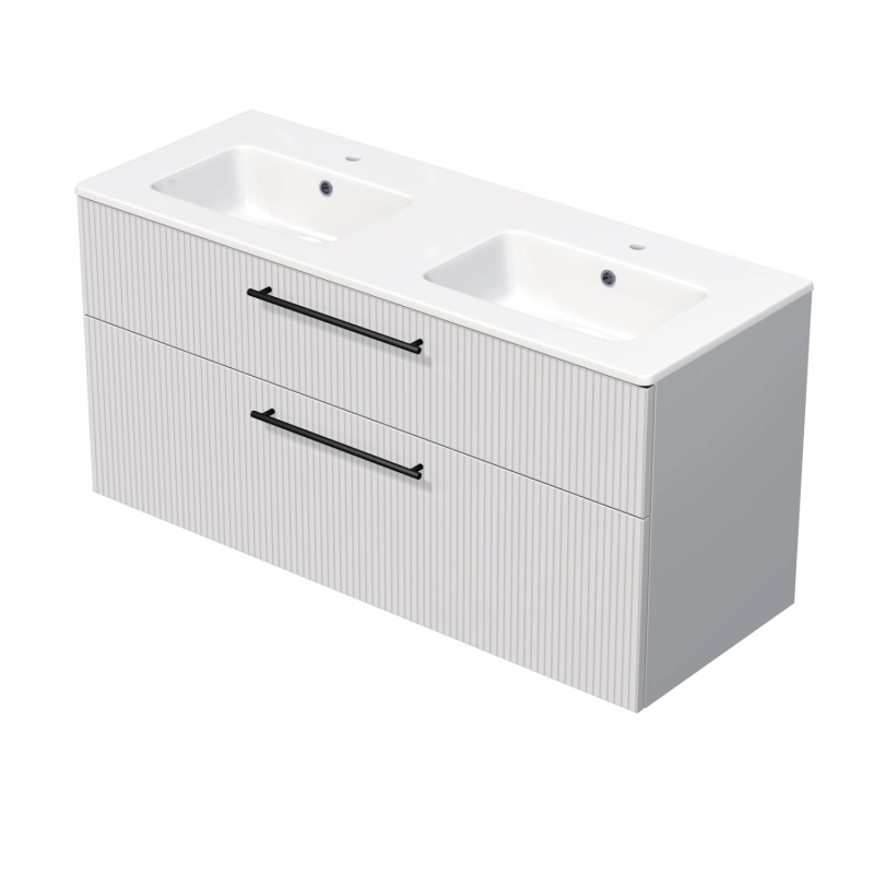 INTEDOOR Koupel.skříň+dvojumyvadlo BEE, úchyt černý, š. 121 cm, bílá 3D pruhy