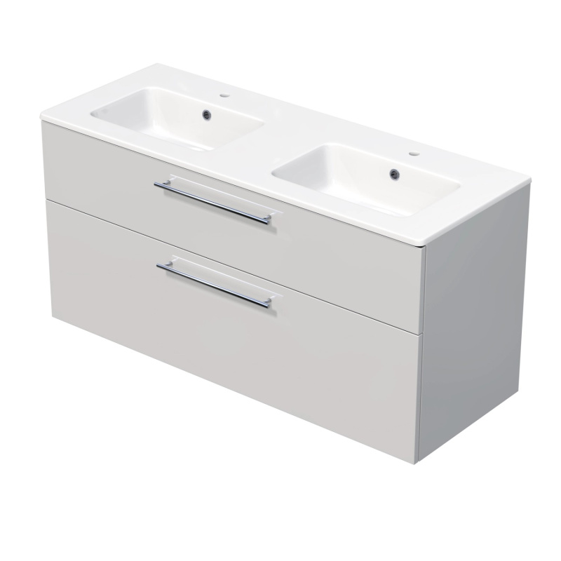 INTEDOOR Koupel.skříň+dvojumyvadlo BEE, úchyt chrom, š. 121 cm, bílá lesk