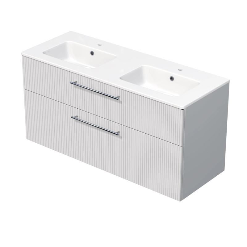 INTEDOOR Koupel.skříň+dvojumyvadlo BEE, úchyt chrom, š. 121 cm, bílá 3D pruhy