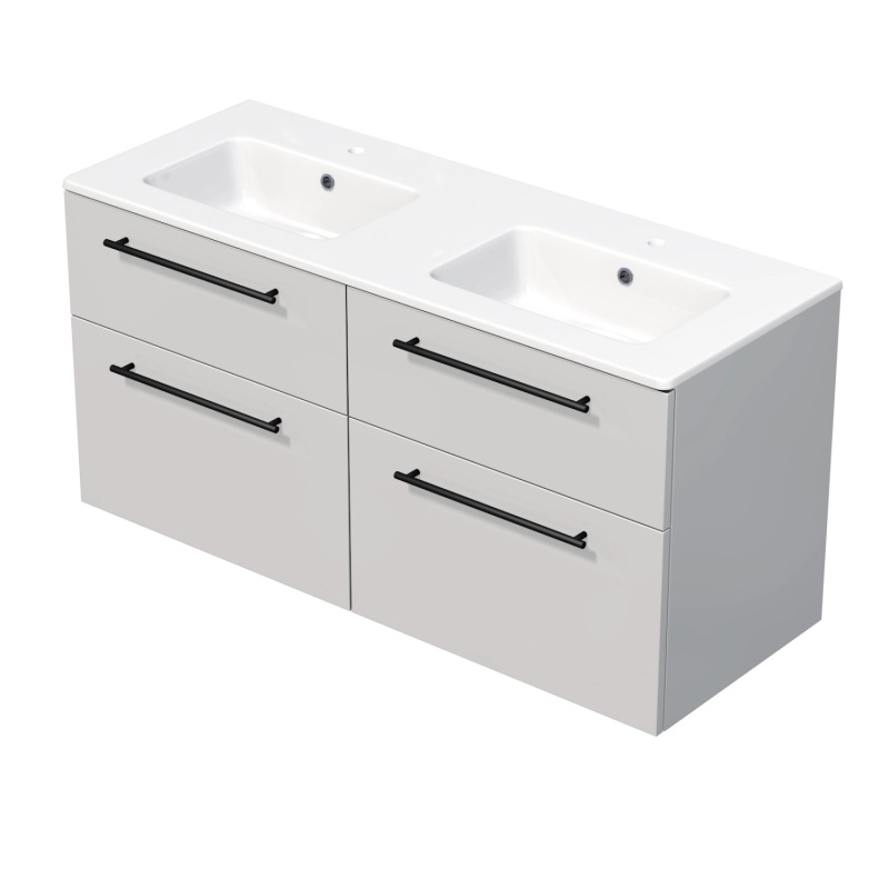 INTEDOOR Koupel.skříň+dvojumyvadlo BEE, úchyt černý, 4zás., š. 121 cm, bílá lesk