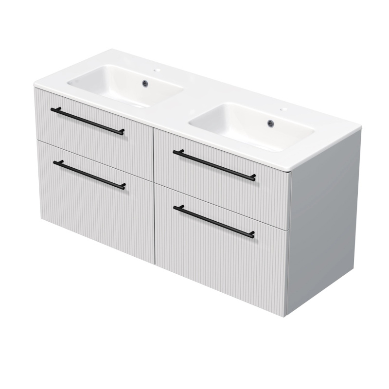 INTEDOOR Koupel.skříň+dvojumyvadlo BEE, úchyt černý, 4zás., š.121cm bílá 3D pruh