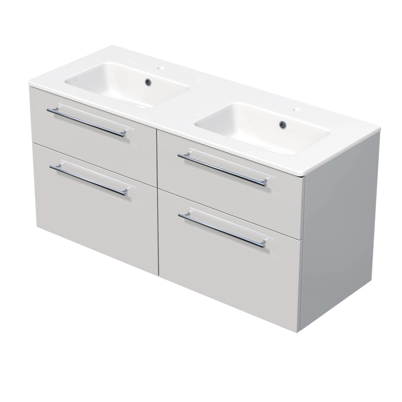 INTEDOOR Koupel.skříň+dvojumyvadlo BEE, úchyt chrom, 4zás., š. 121 cm, bílá lesk