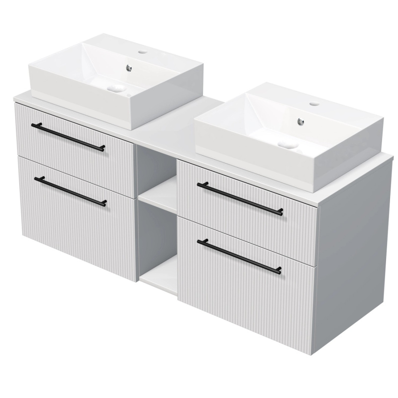 INTEDOOR Skříň+2umyvadla BEE, úchyt černý, š.140cm, regál střed, bílá 3D pruhy