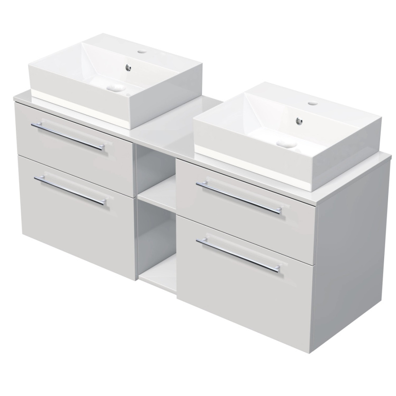 INTEDOOR Koupel.skříň+2umyvadla BEE, úchyt chrom, 140cm, regál střed, bílá lesk