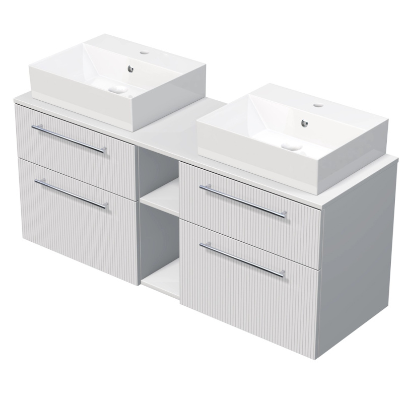 INTEDOOR Skříň+2umyvadla BEE, úchyt chrom, š.140cm, regál střed, bílá 3D pruhy