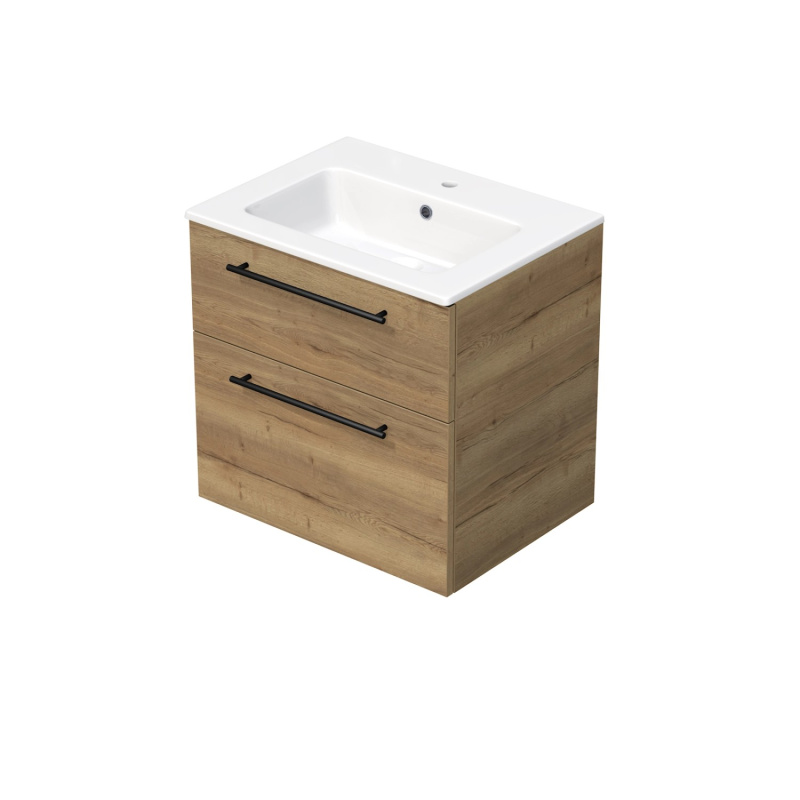 INTEDOOR Koupel.skříň+umyvadlo BEE, úchyt černý, 2 zásuvky, š. 61cm, dub Halifax