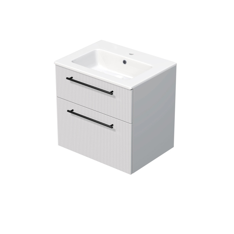 INTEDOOR Koupel.skříň+umyvadlo BEE, úchyt černý, 2 zás., š. 61 cm, bílá 3D pruhy