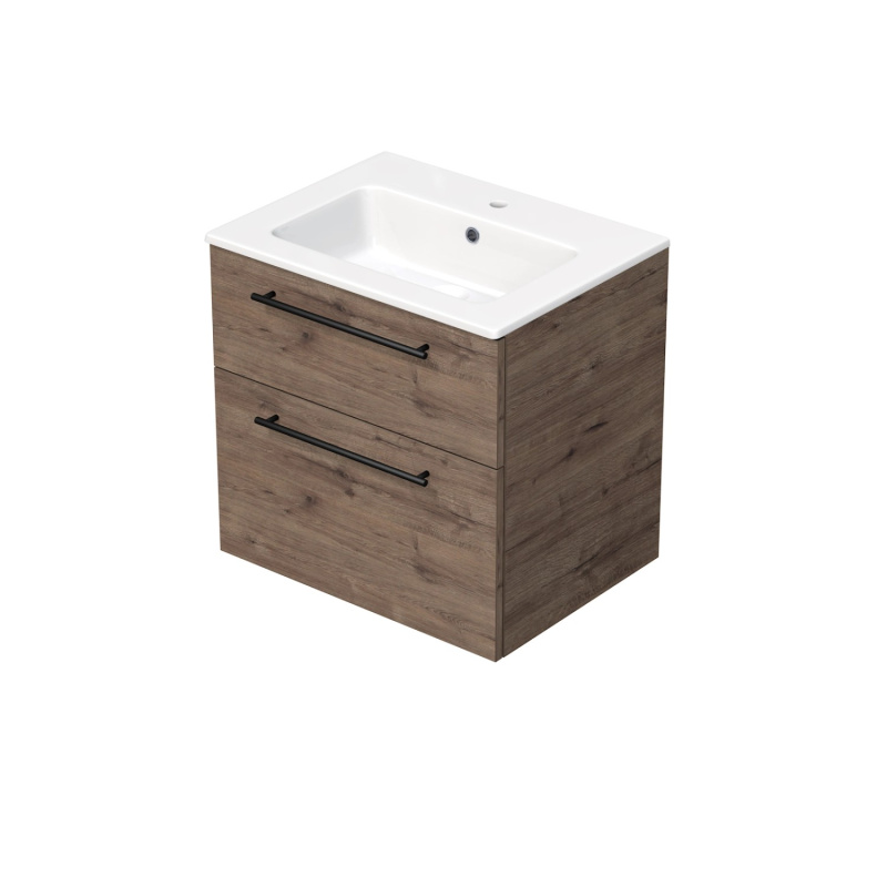 INTEDOOR Koupel.skříň+umyvadlo BEE, úchyt černý, 2 zásuvky, š. 61cm, dub Welling