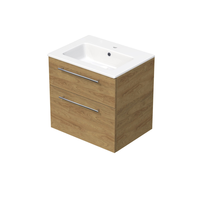 INTEDOOR Koupel.skříň+umyvadlo BEE, úchyt chrom, 2 zás., š. 61cm, dub Hickory