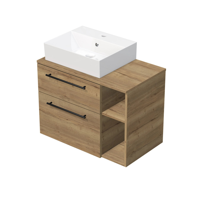 INTEDOOR Koupel.skříň+umyvadlo BEE, úchyt černý, 80cm, regál vpravo, dub Halifax