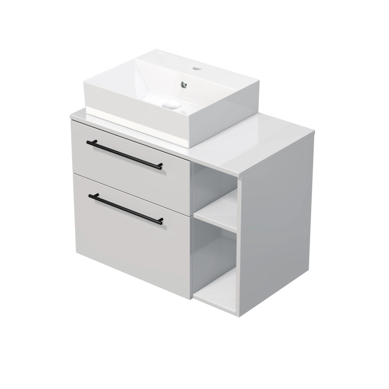 INTEDOOR Koupel.skříň+umyvadlo BEE, úchyt černý, 80cm, regál vpravo, bílá lesk