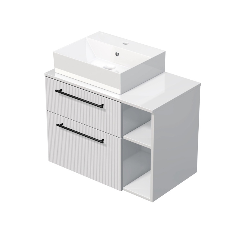 INTEDOOR Skříň+umyvadlo BEE, úchyt černý, š.80 cm, regál vpravo, bílá 3D pruhy