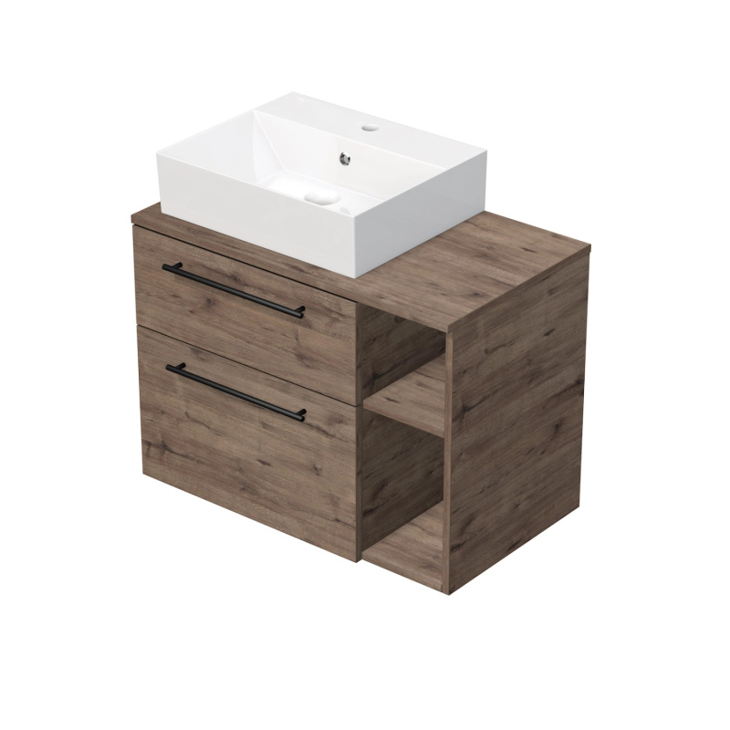 INTEDOOR Skříň+umyvadlo BEE, úchyt černý, š. 80 cm, regál vpravo, dub Wellington