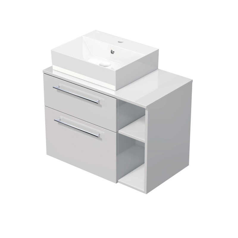 INTEDOOR Koupel.skříň+umyvadlo BEE, úchyt chrom, 80cm, regál vpravo, bílá lesk