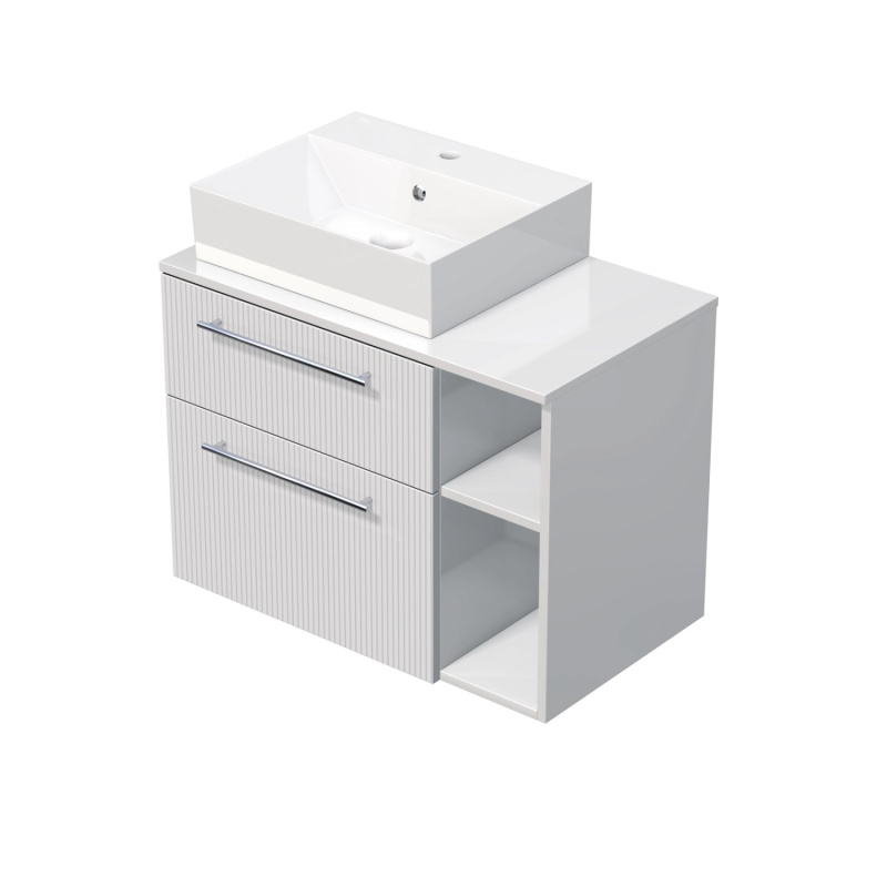 INTEDOOR Skříň+umyvadlo BEE, úchyt chrom, š.80 cm, regál vpravo, bílá 3D pruhy