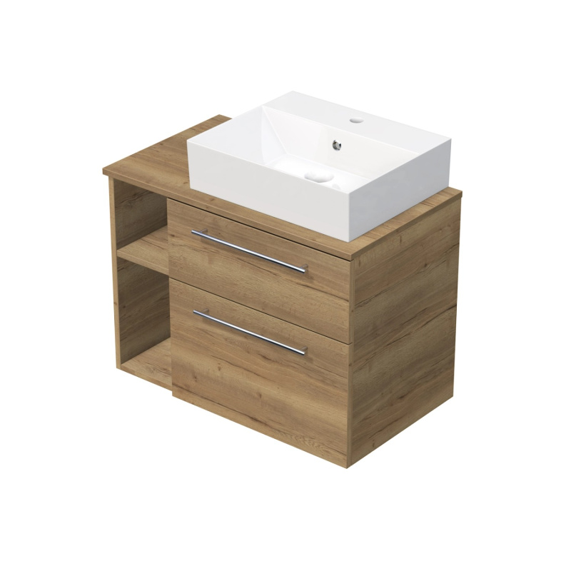 INTEDOOR Koupel.skříň+umyvadlo BEE, úchyt chrom, 80cm, regál vlevo, dub Halifax