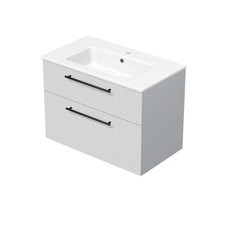 INTEDOOR Koupel.skříň+umyvadlo BEE, úchyt černý, 2 zás., š. 81 cm, bílá 3D pruhy