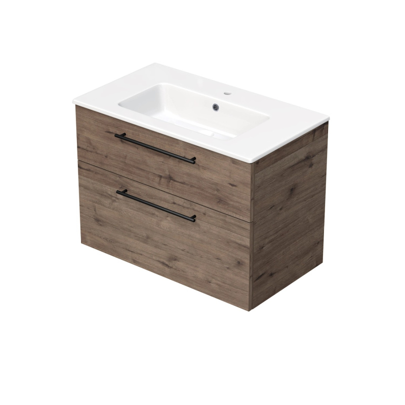 INTEDOOR Koupel.skříň+umyvadlo BEE, úchyt černý, 2 zásuvky, š. 81cm, dub Welling